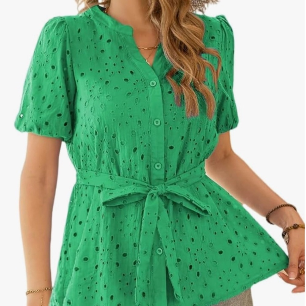 Green Eyelet Women's Top